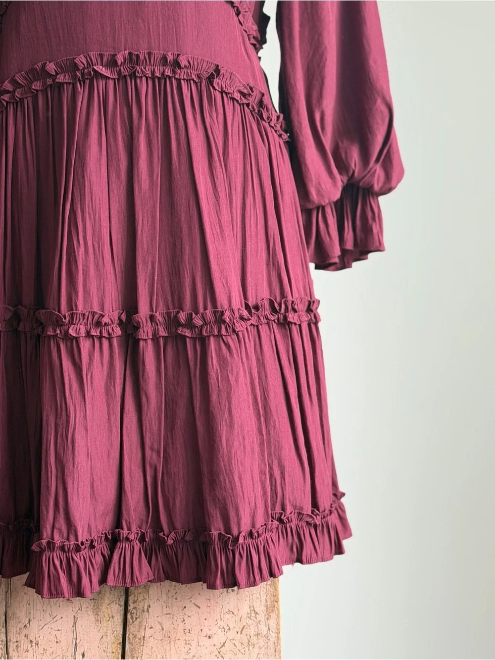 Mustard Seed Ruffle Tiered V-Neck Dress - Wine